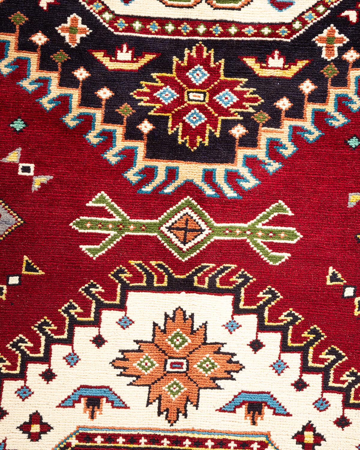 Pakistani One-of-a-kind Hand Knotted Wool Tribal Red Area Rug For Sale