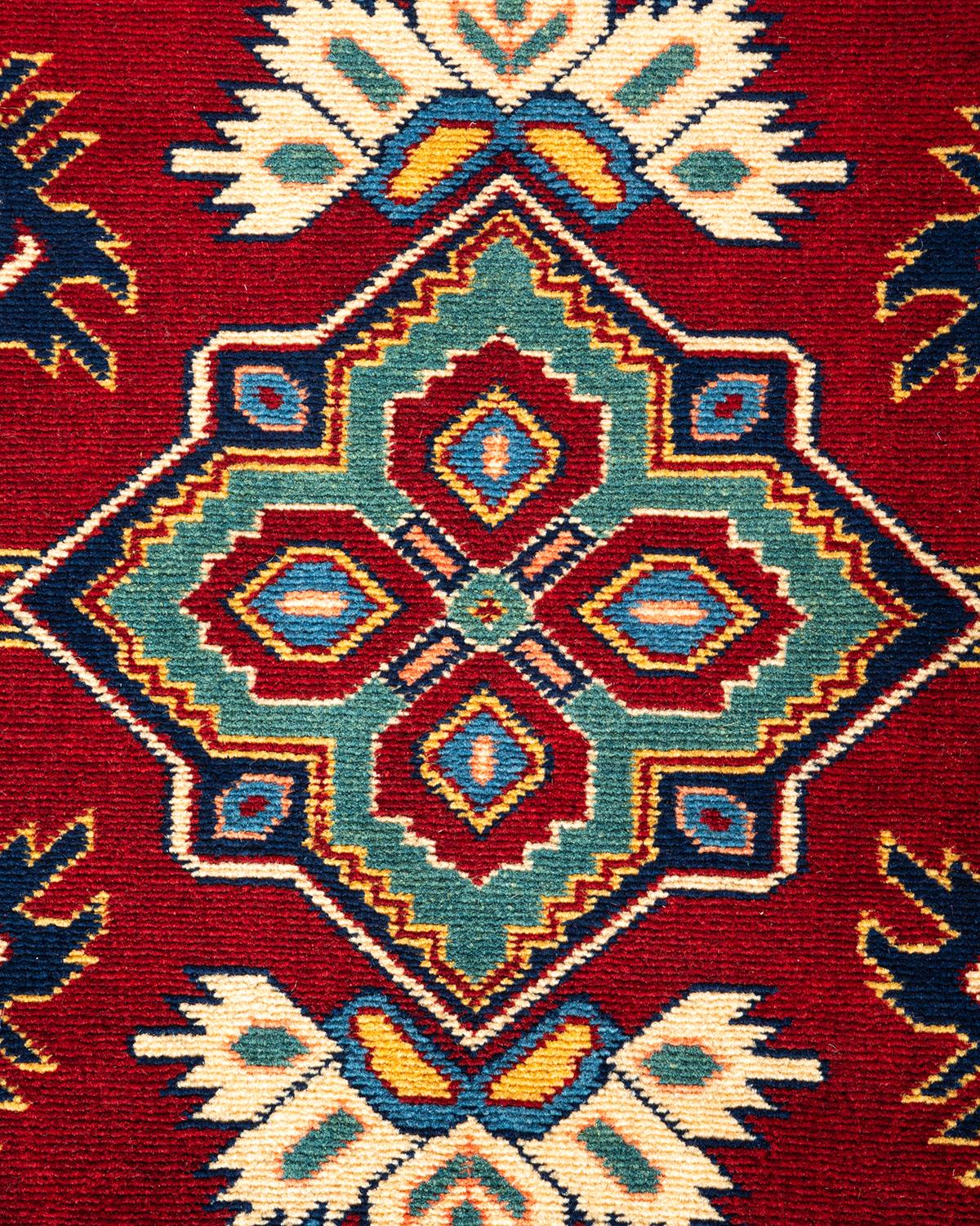 Pakistani One-of-a-kind Hand Knotted Wool Tribal Red Area Rug For Sale