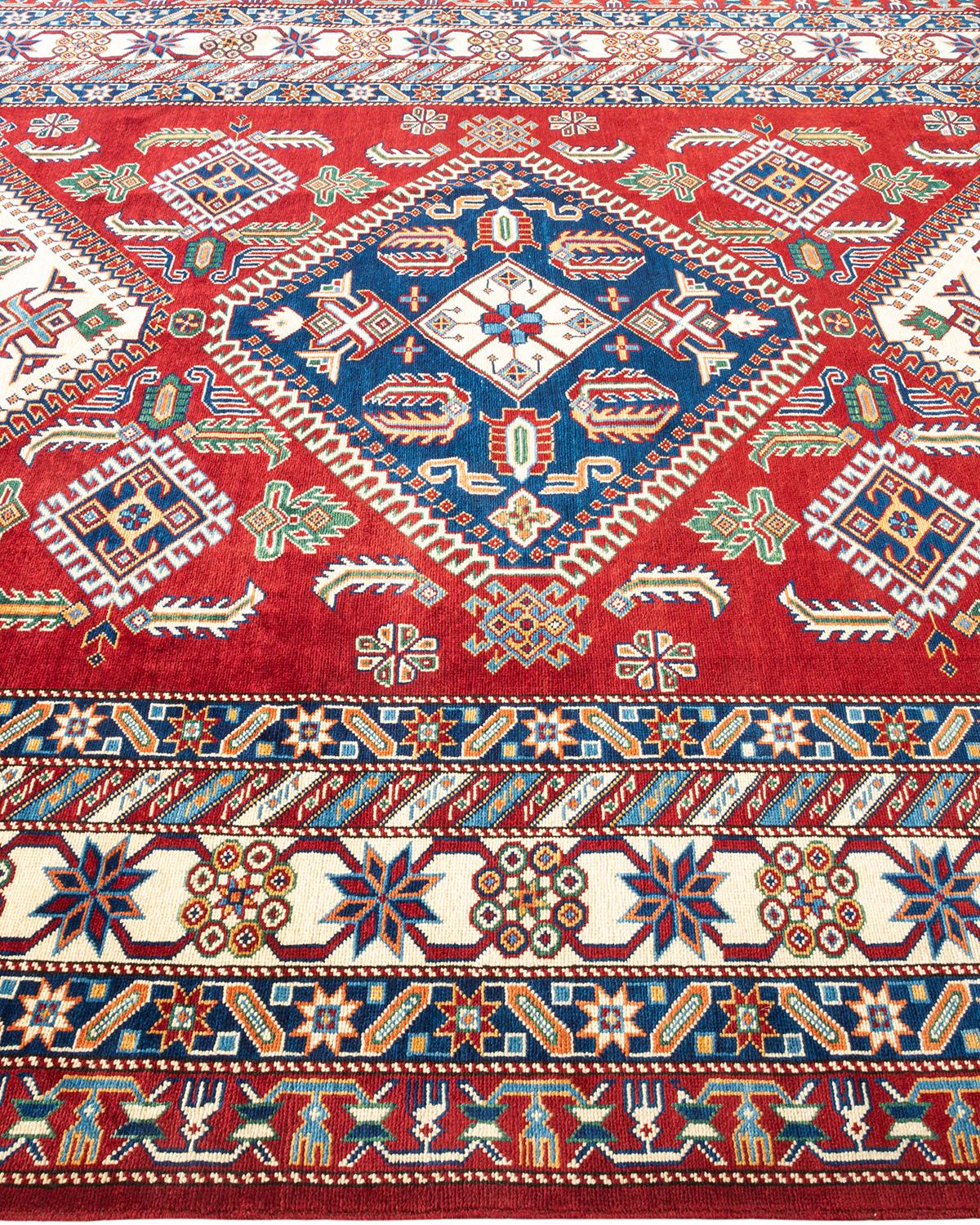 One-of-a-kind Hand Knotted Wool Tribal Red Area Rug In New Condition In Norwalk, CT