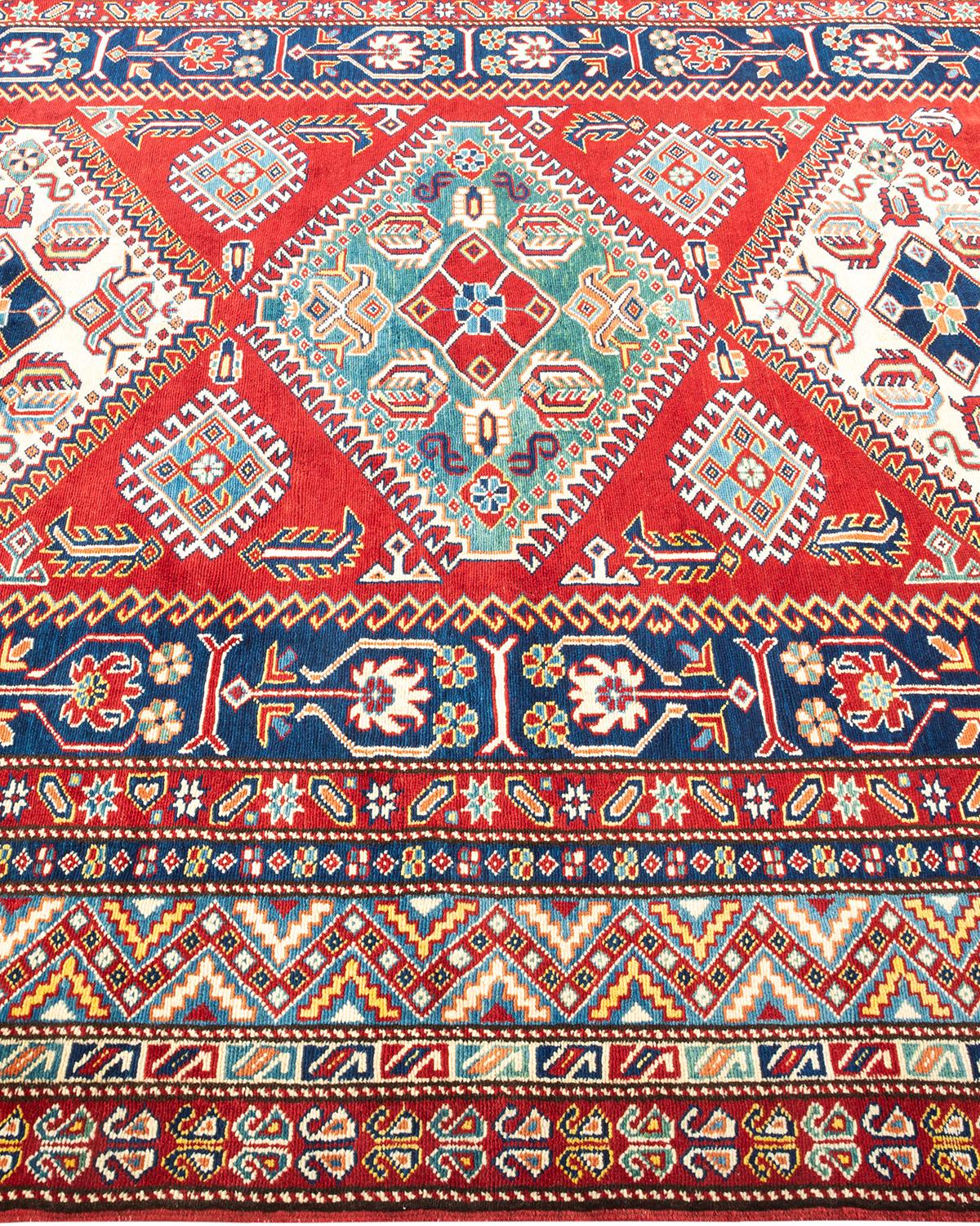 One-of-a-kind Hand Knotted Wool Tribal Red Area Rug In New Condition For Sale In Norwalk, CT
