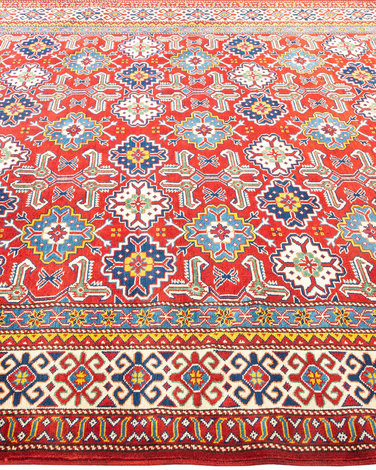 Handgeknüpfter roter Teppich aus Wolle, Stammeskunst, Unikat im Zustand „Neu“ im Angebot in Norwalk, CT