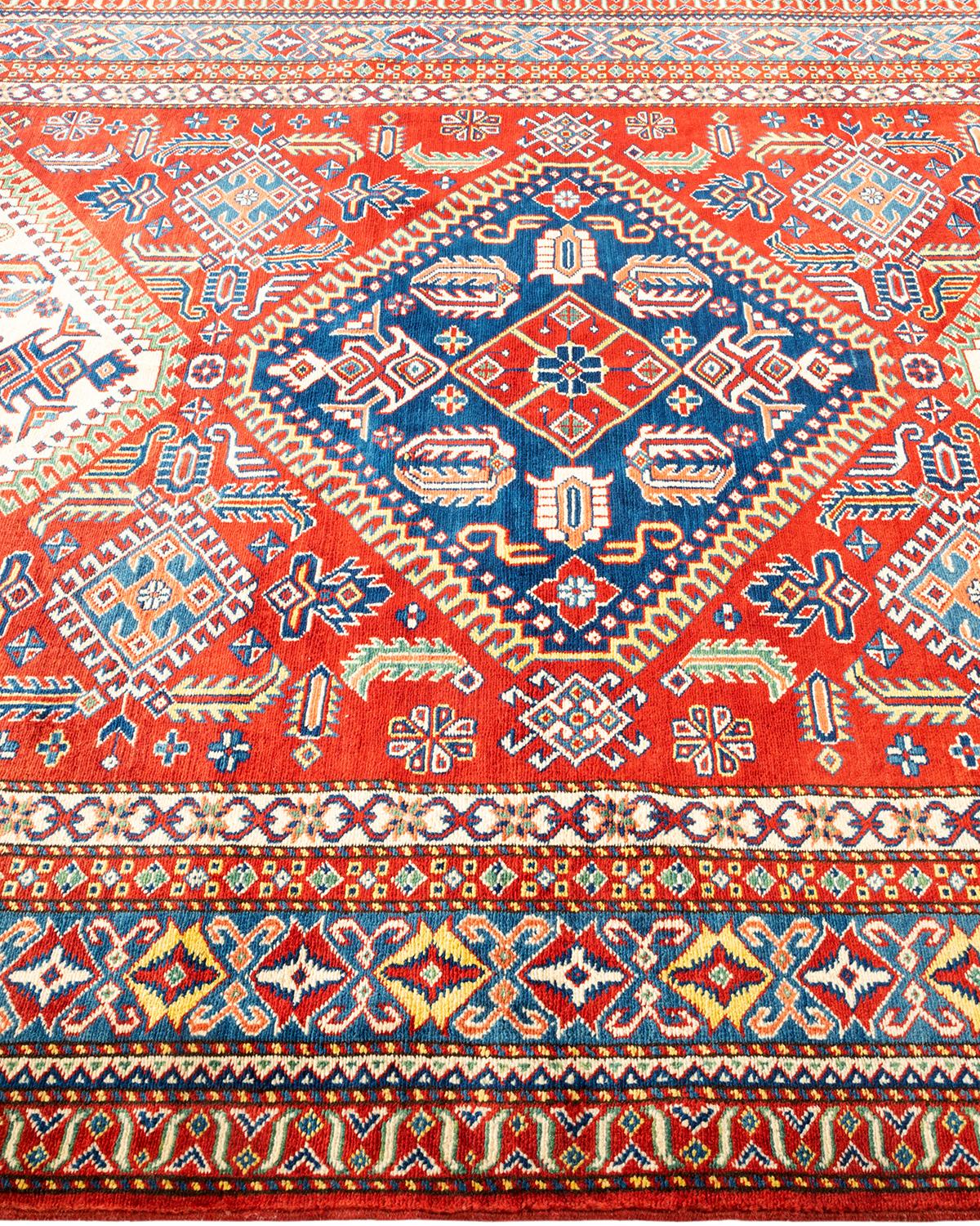 One-of-a-kind Hand Knotted Wool Tribal Red Area Rug In New Condition For Sale In Norwalk, CT