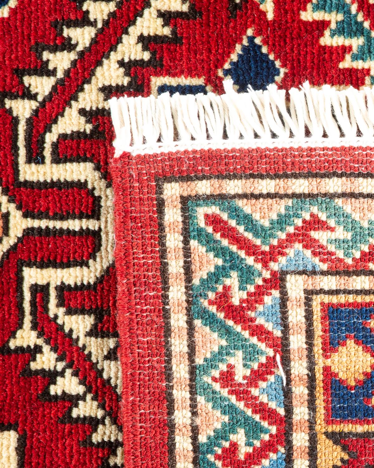 Contemporary One-of-a-kind Hand Knotted Wool Tribal Red Area Rug For Sale