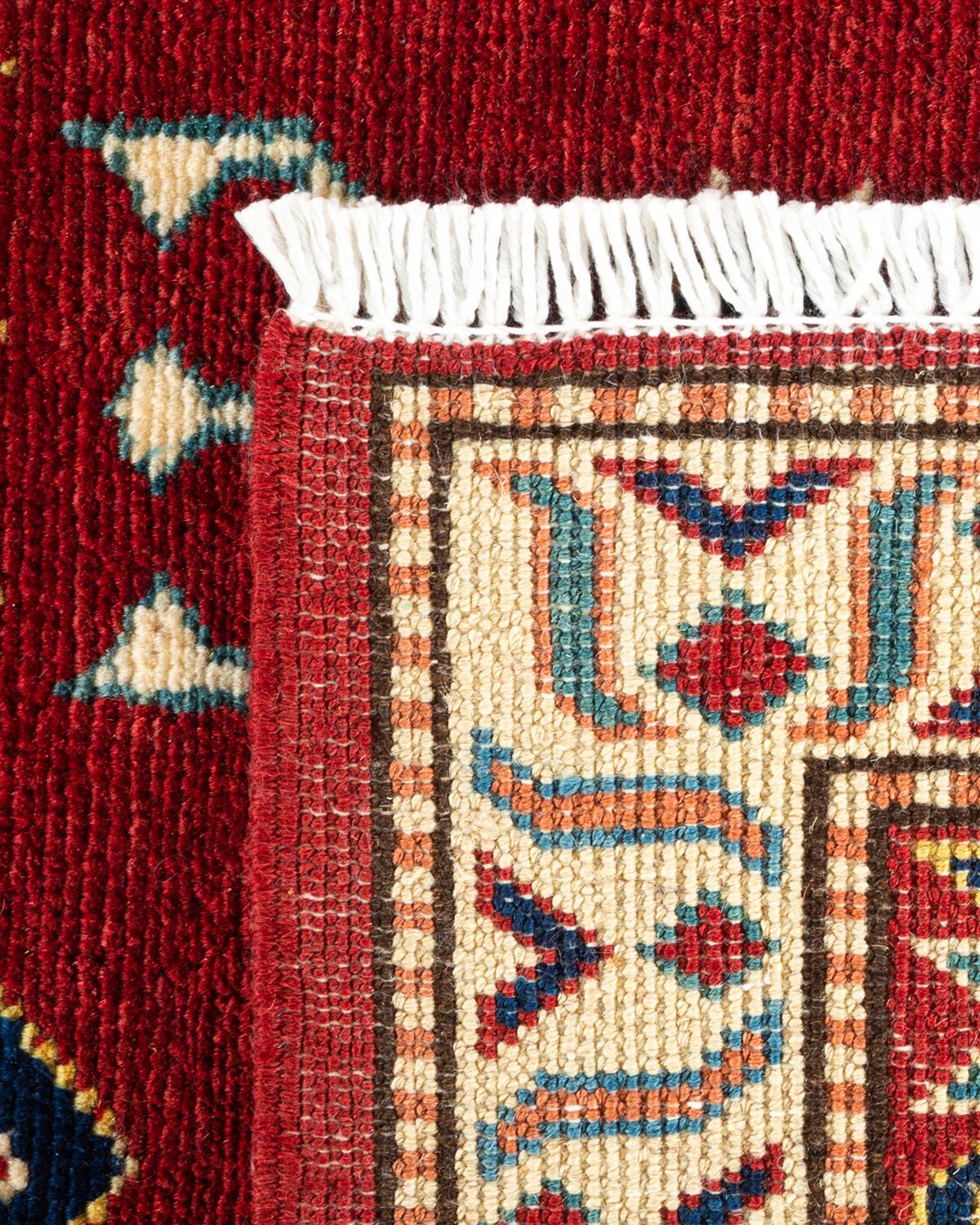 XXIe siècle et contemporain Tapis rouge tribal en laine noué à la main, unique en son genre en vente