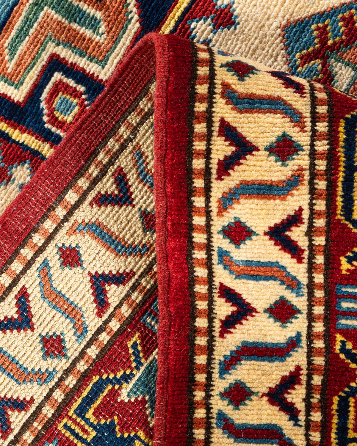 Laine Tapis rouge tribal en laine noué à la main, unique en son genre en vente