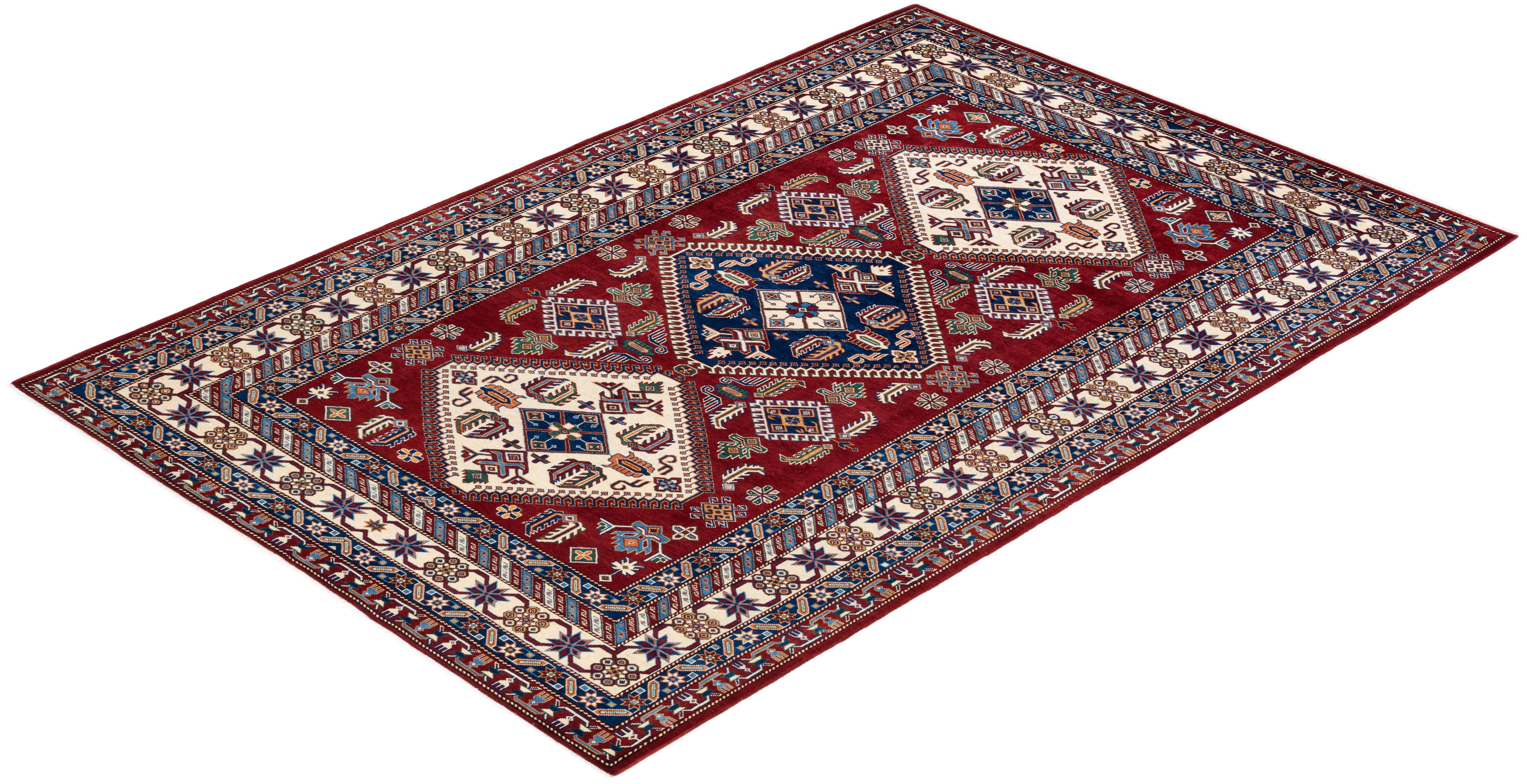 One-of-a-kind Hand Knotted Wool Tribal Red Area Rug 3