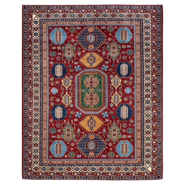One-of-a-kind Hand Knotted Wool Tribal Red Area Rug For Sale at 1stDibs