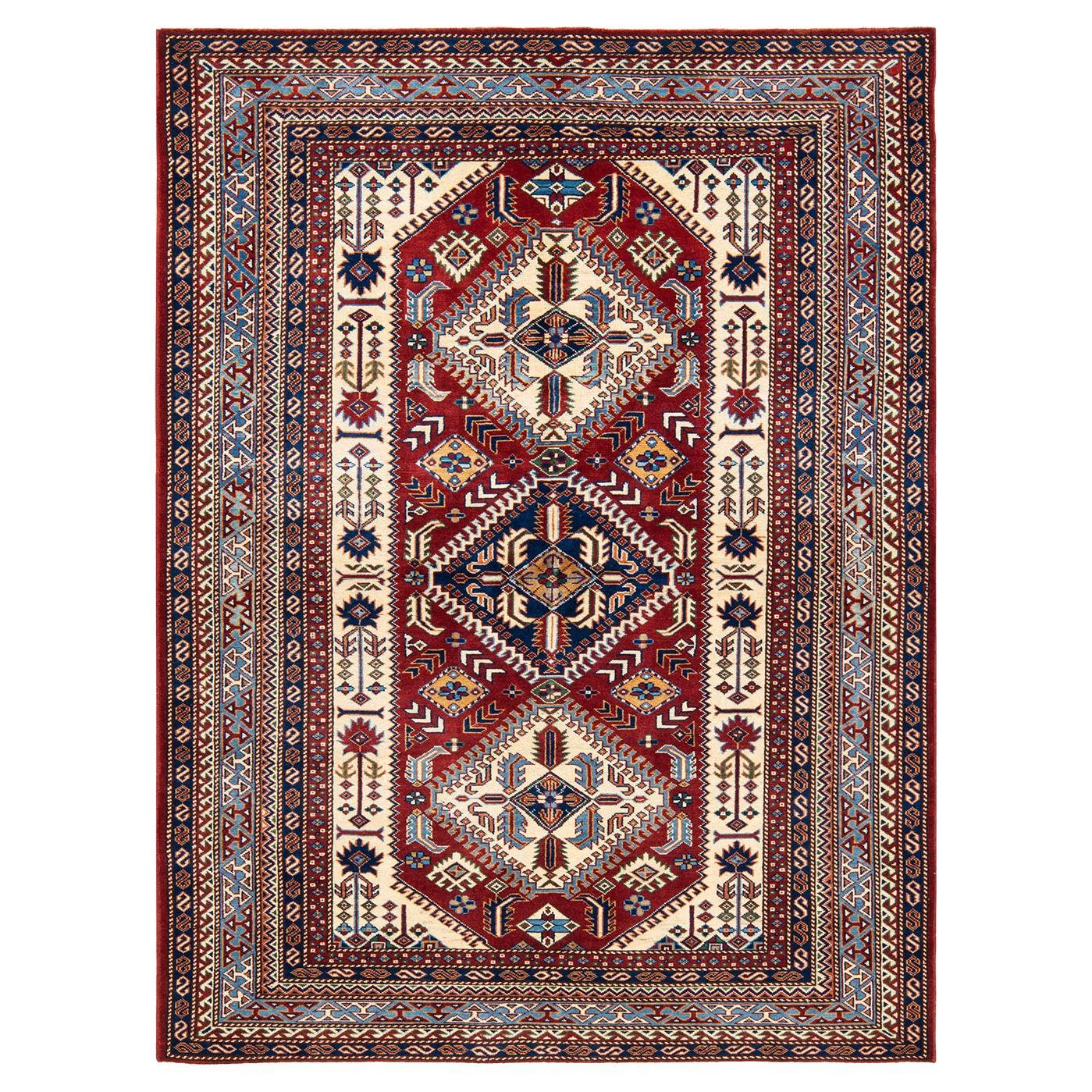 One-of-a-kind Hand Knotted Wool Tribal Red Area Rug For Sale