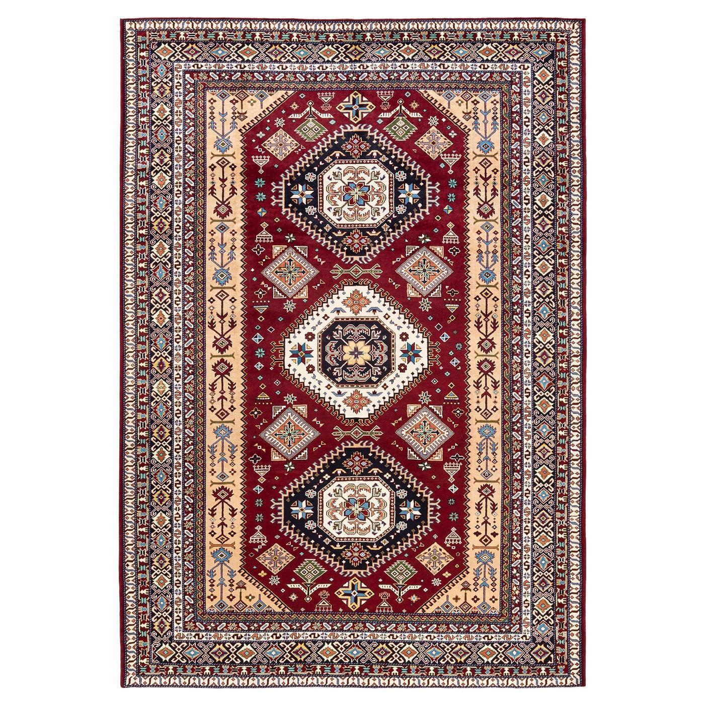 One-of-a-kind Hand Knotted Wool Tribal Red Area Rug