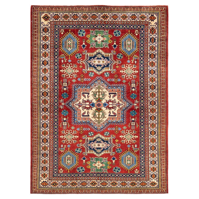 One-of-a-kind Hand Knotted Wool Tribal Red Area Rug For Sale at 1stDibs