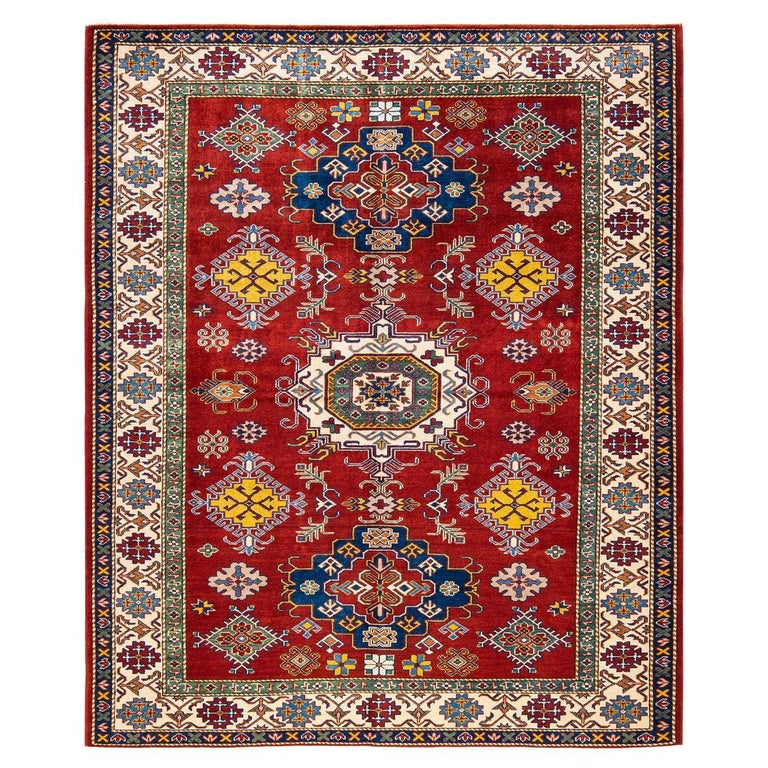 One-of-a-kind Hand Knotted Wool Tribal Red Area Rug For Sale at 1stDibs