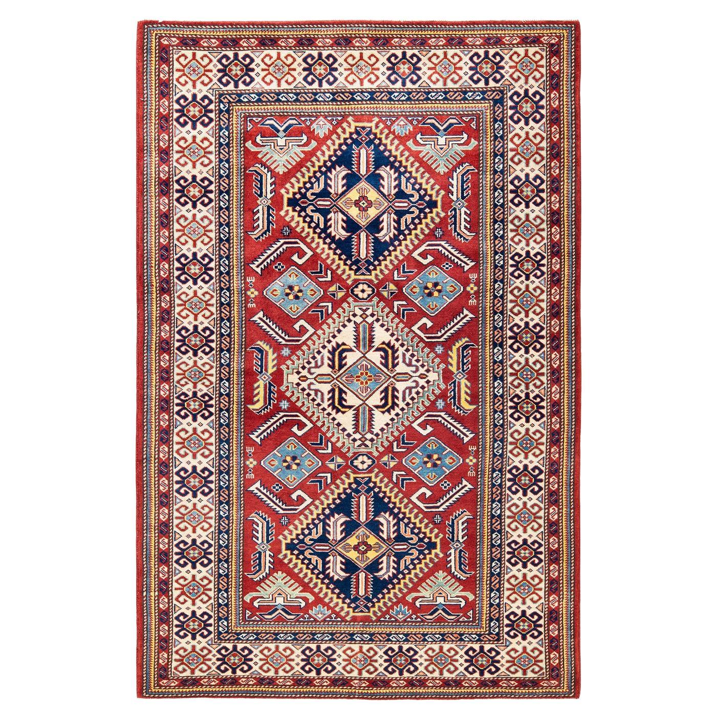 One-of-a-kind Hand Knotted Wool Tribal Red Area Rug For Sale