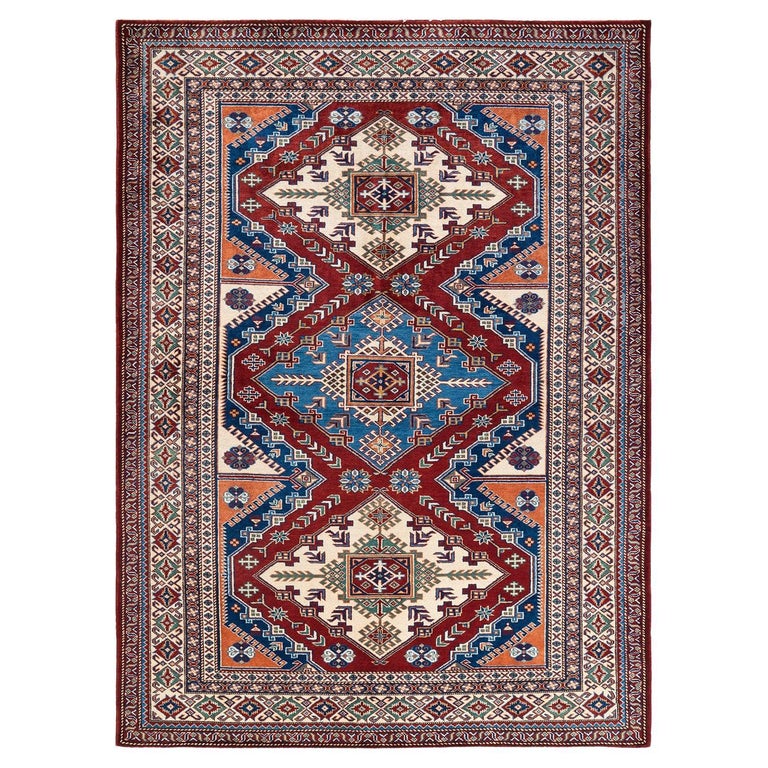 One-of-a-kind Hand Knotted Wool Tribal Red Area Rug For Sale at 1stDibs