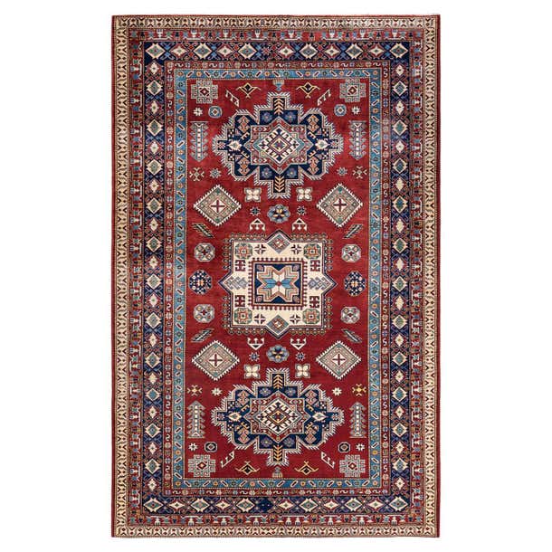 One-of-a-kind Hand Knotted Wool Tribal Red Area Rug For Sale at 1stDibs