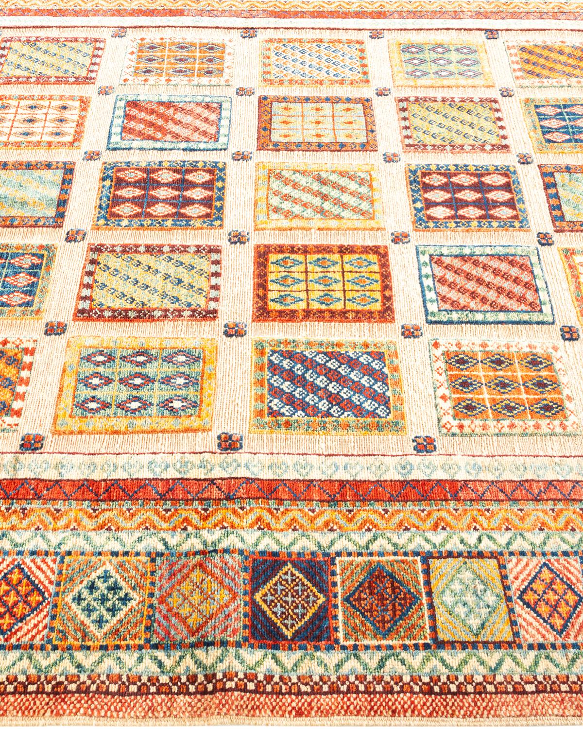 One-of-a-kind Hand Knotted Wool Tribal Yellow Area Rug In New Condition For Sale In Norwalk, CT