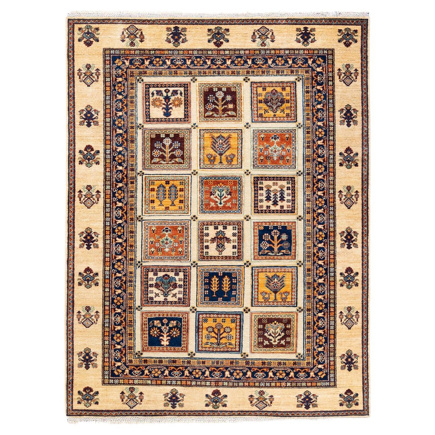 One-of-a-kind Hand Knotted Wool Tribal Yellow Area Rug For Sale at 1stDibs