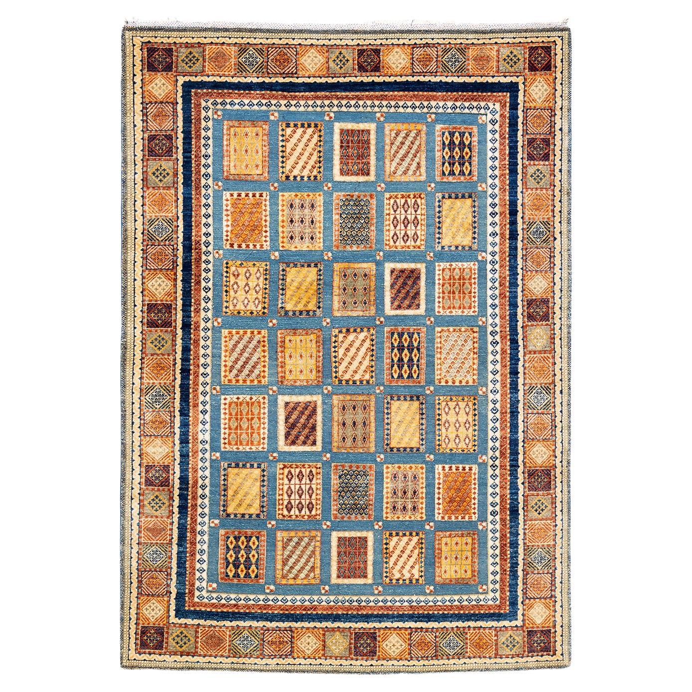 One-of-a-kind Hand Knotted Wool Tribal Yellow Area Rug For Sale