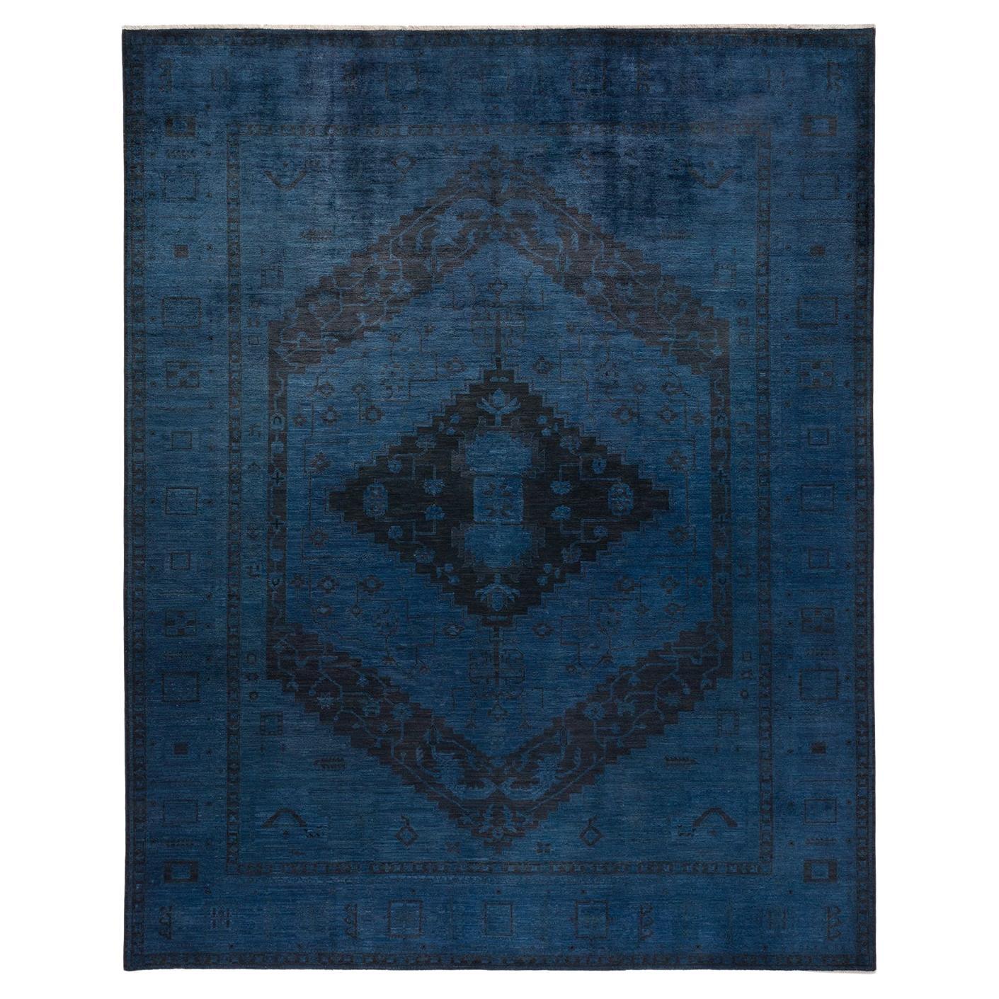 One-of-a-kind Hand Knotted Wool Vibrance Blue Area Rug