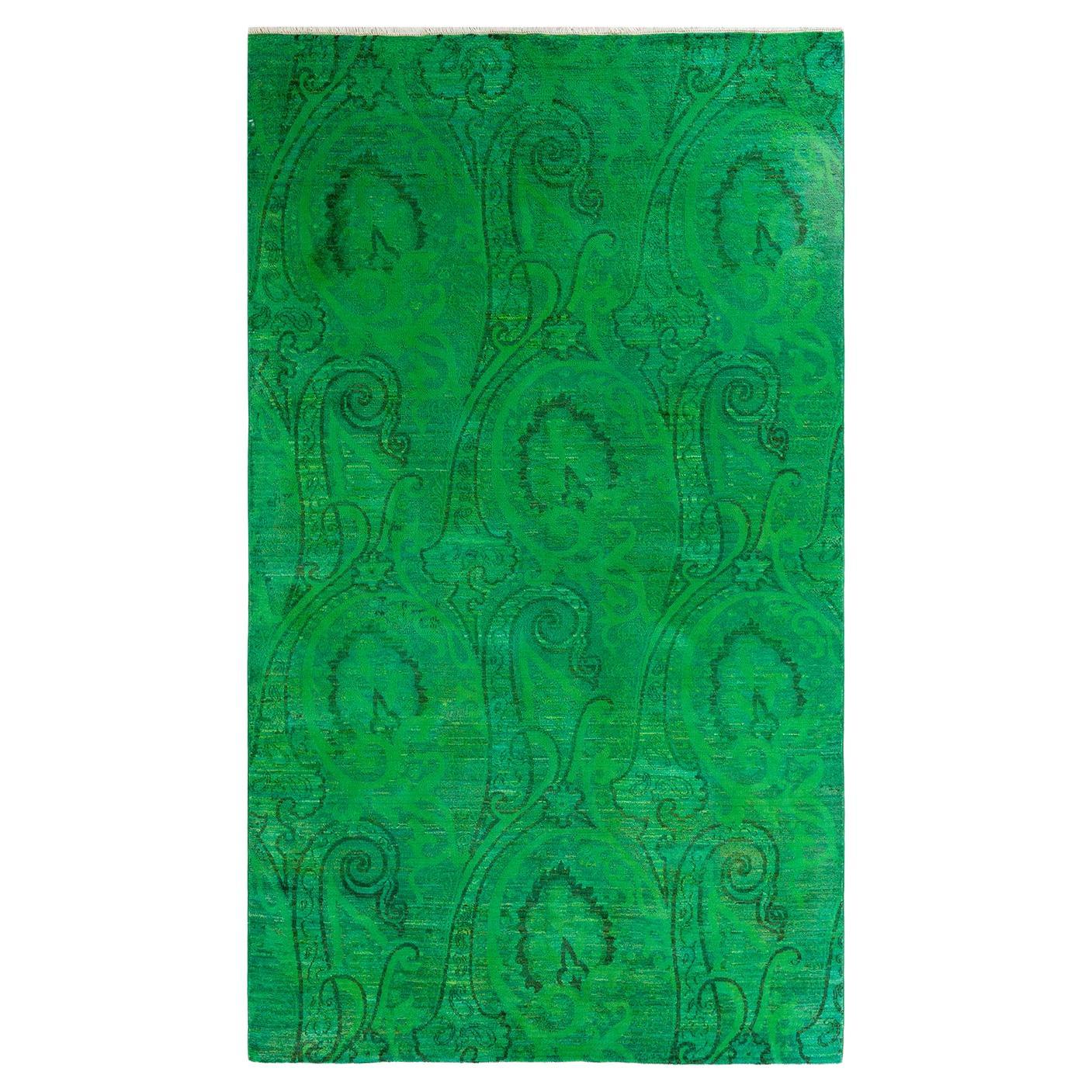 One-of-a-kind Hand Knotted Wool Vibrance Green Area Rug For Sale
