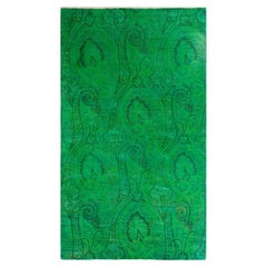 Handgeknüpfter, lebendig grüner Teppich aus Wolle, Unverwechselbar, Unikat