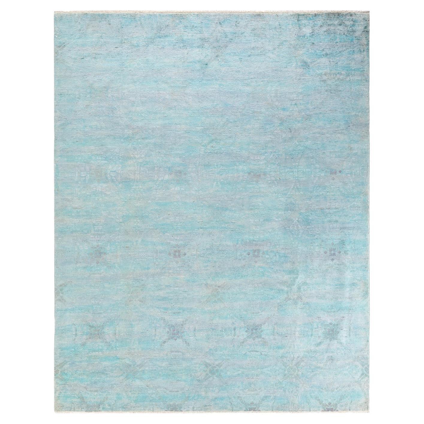 Oneofakind Hand Knotted Wool Vibrance Light Blue Area Rug For Sale