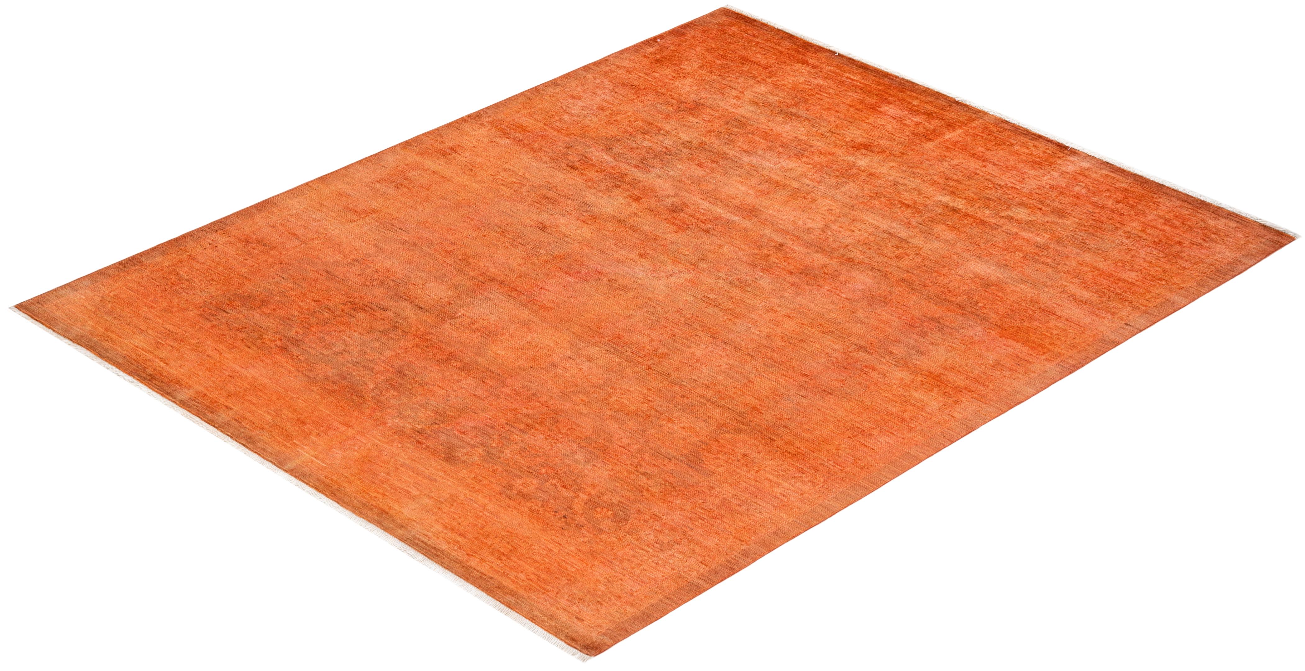 One-of-a-kind Hand Knotted Wool Vibrance Orange Area Rug 3