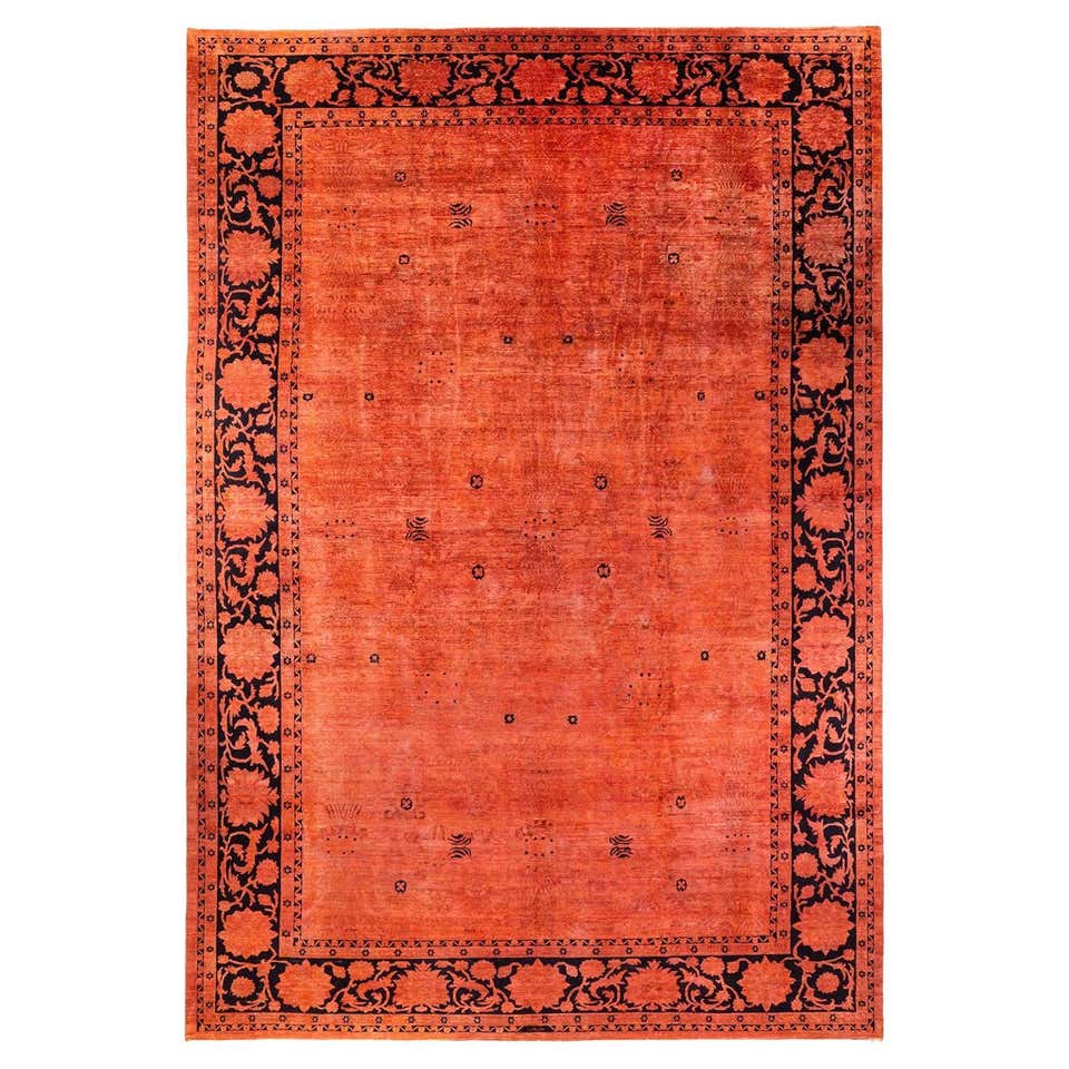 Contemporary Vibrance Hand Knotted Wool Orange Area Rug For Sale at 1stDibs