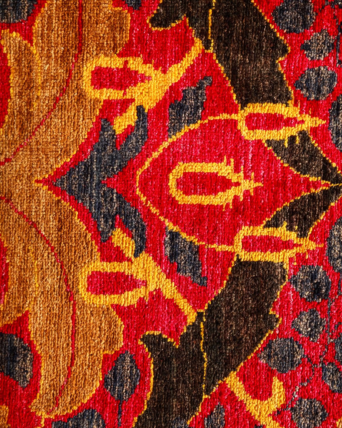 XXIe siècle et contemporain Tapis noir contemporain Arts & Crafts fait main unique en son genre en vente