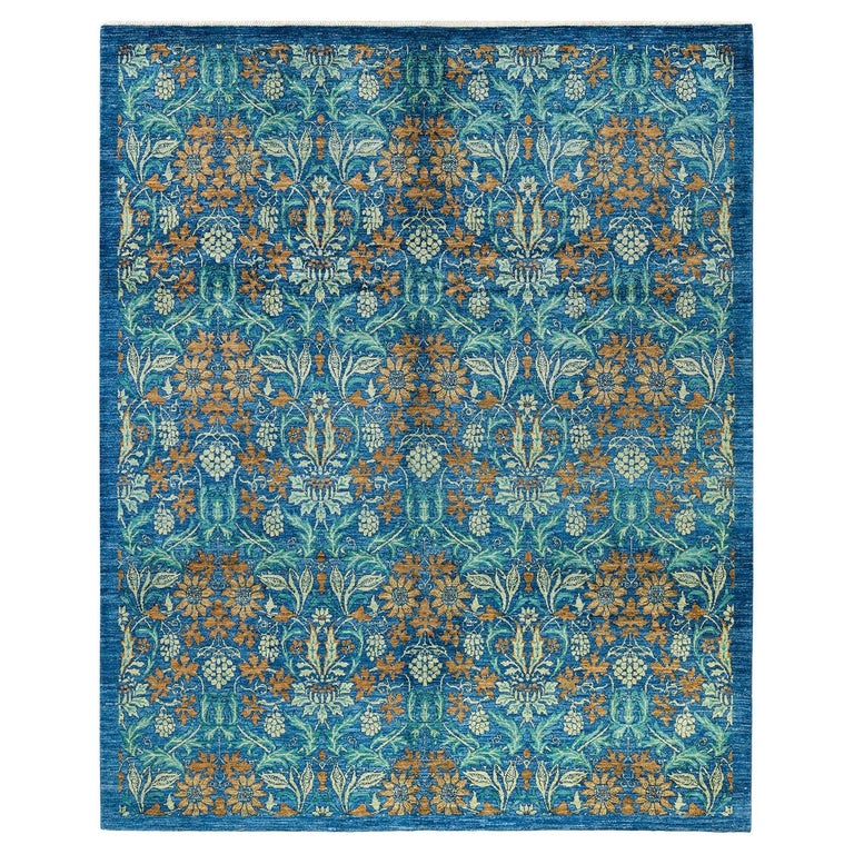 One-of-a-kind Hand Made Contemporary Arts and Crafts Blue Area Rug For ...