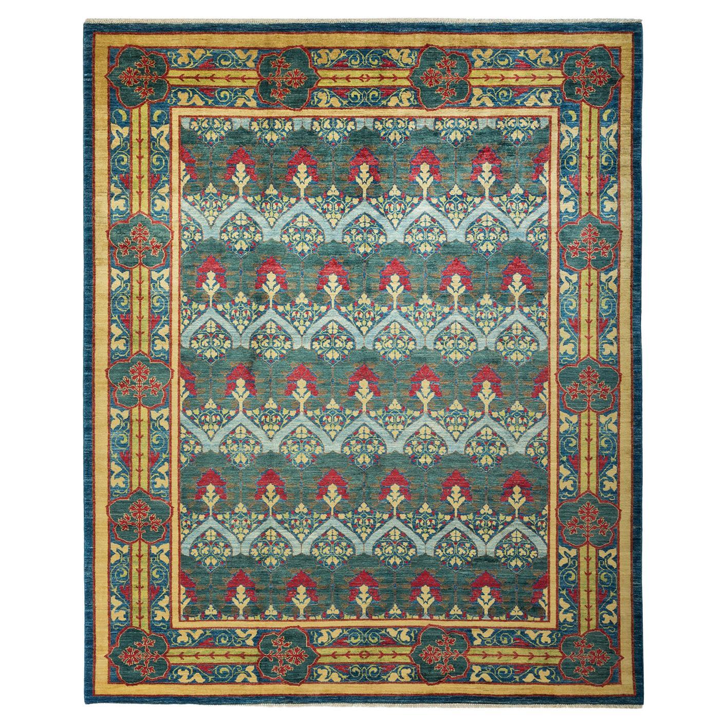 Oneofakind Hand Made Contemporary Arts and Crafts Blue Area Rug For