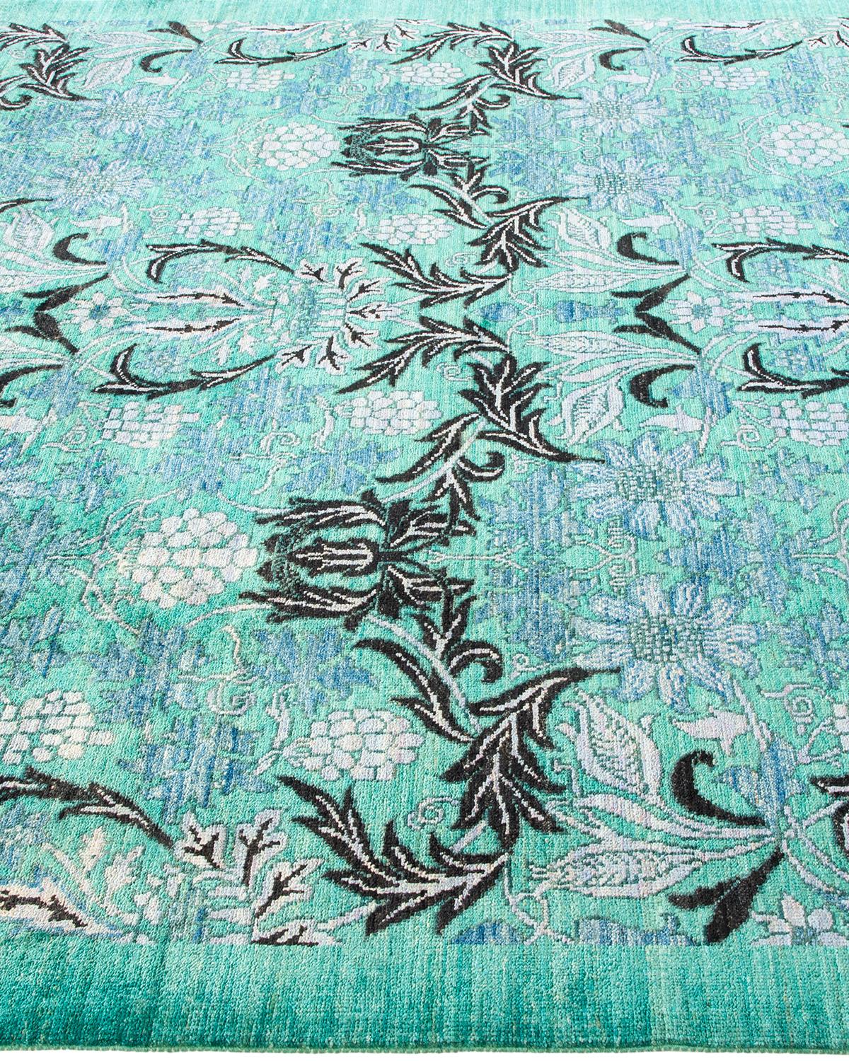 Wool One-of-a-kind Hand Made Contemporary Arts & Crafts Green Area Rug For Sale