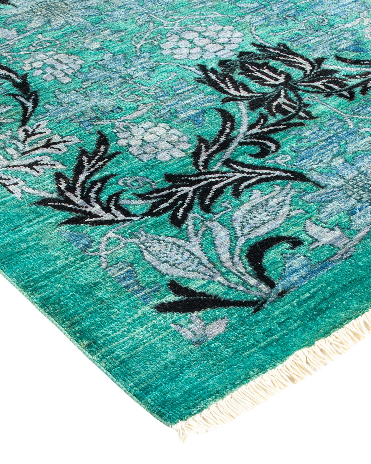One-of-a-kind Hand Made Contemporary Arts & Crafts Green Area Rug For Sale 2