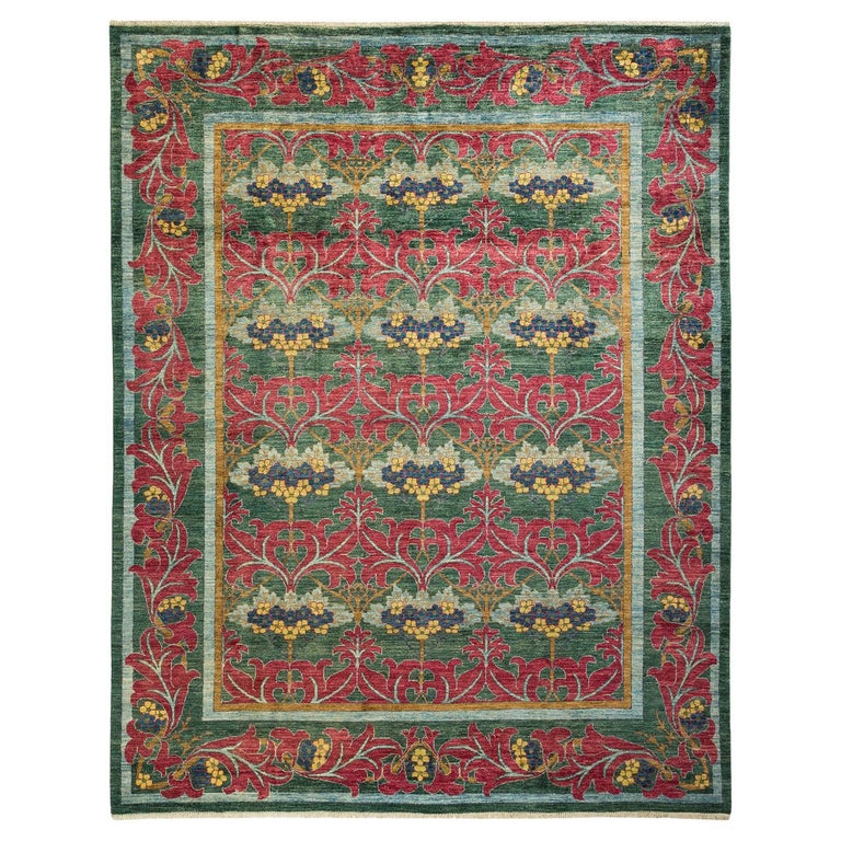 Uunique Green Rugs One-of-a-Kind Hand Made Contemporary Arts and Crafts Green Area Rug For ...