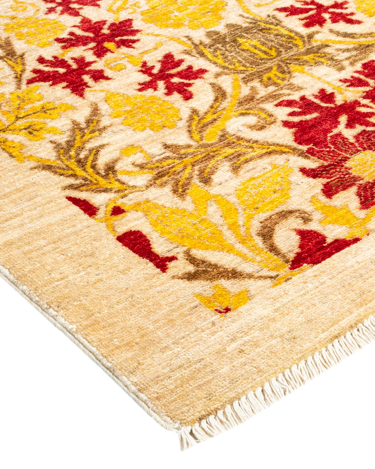 Elfenbeinfarbener zeitgenössischer Arts & Crafts-Teppich, handgefertigt, Unikat (Wolle) im Angebot