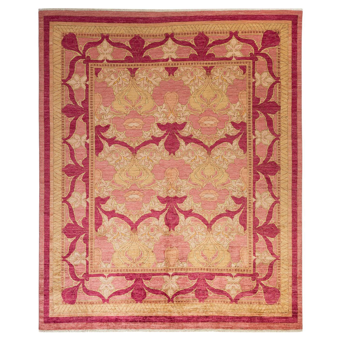 Craft Area Rug One-of-a-Kind Hand Made Contemporary Arts and Crafts Pink Area Rug For ...
