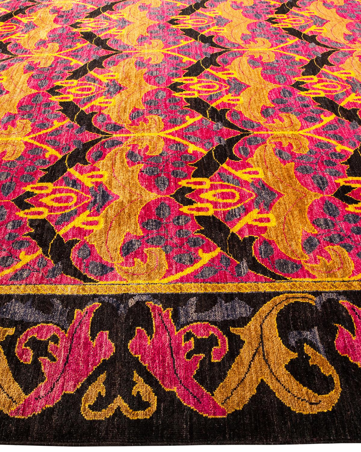 One-of-a-Kind Hand Made Contemporary Arts & Crafts Pink Area Rug In New Condition For Sale In Norwalk, CT