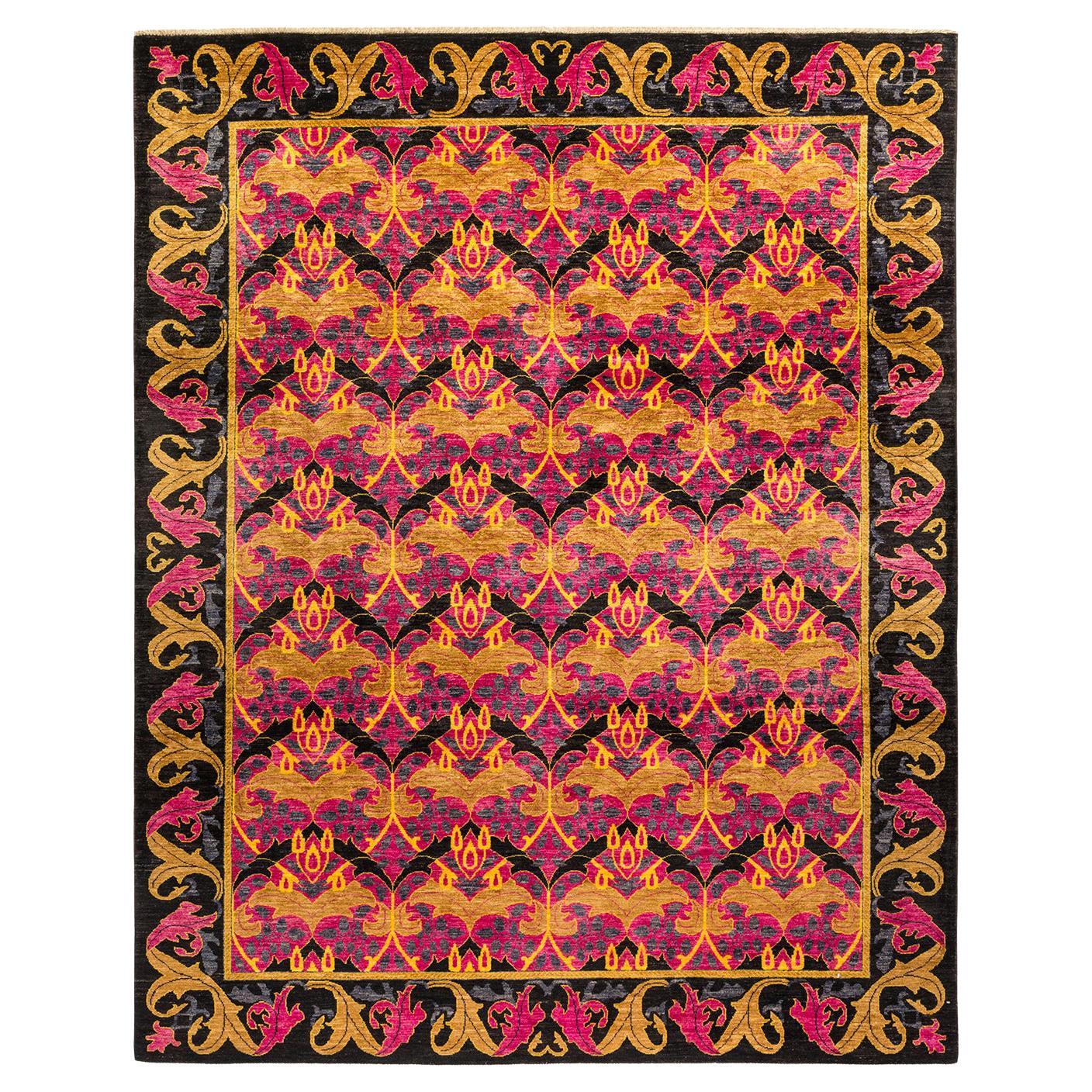 Tapis rose Arts & Crafts contemporain unique en son genre fait à la main