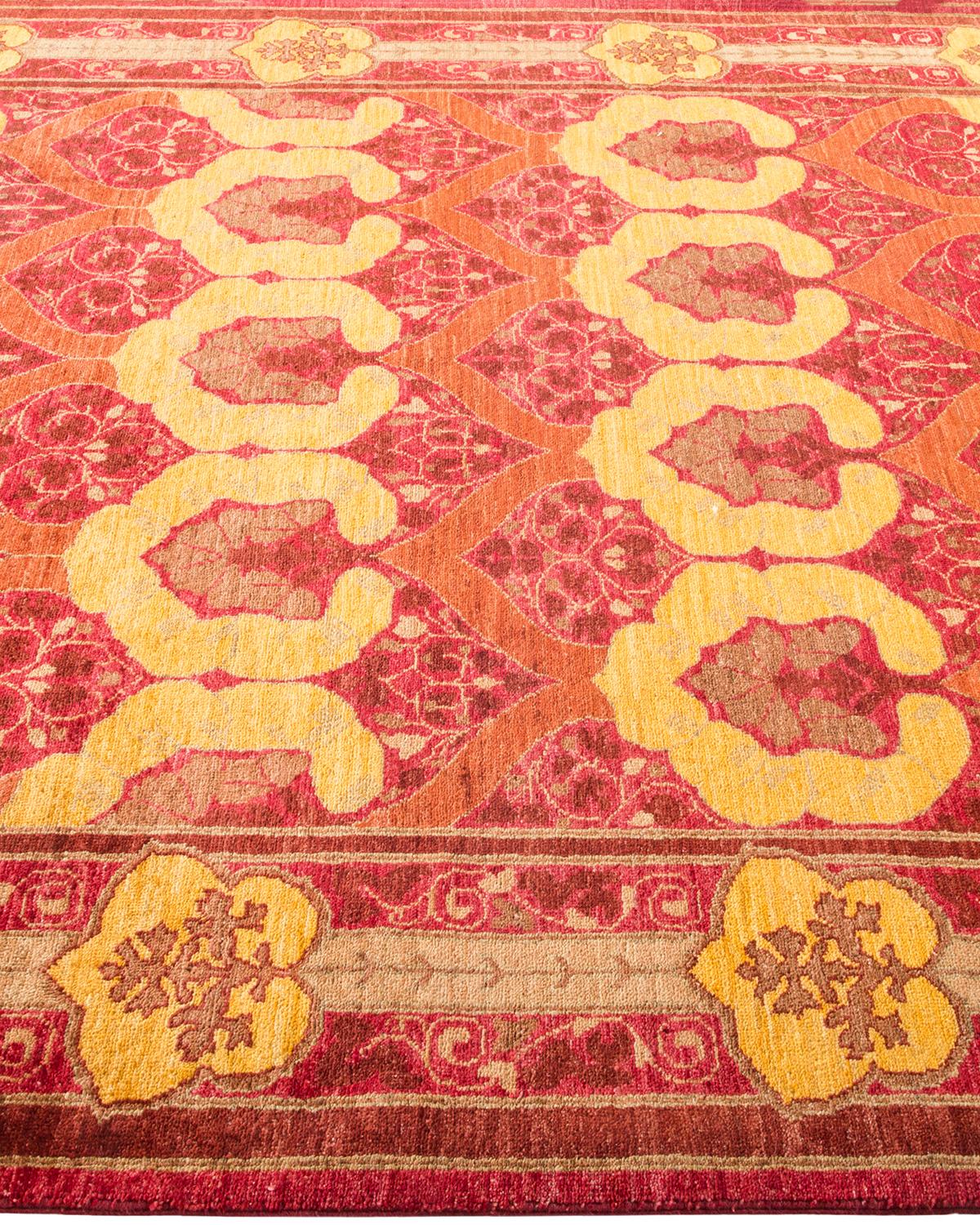 One-Of-A-Kind Hand Made Contemporary Arts & Crafts Red Area Rug In New Condition For Sale In Norwalk, CT