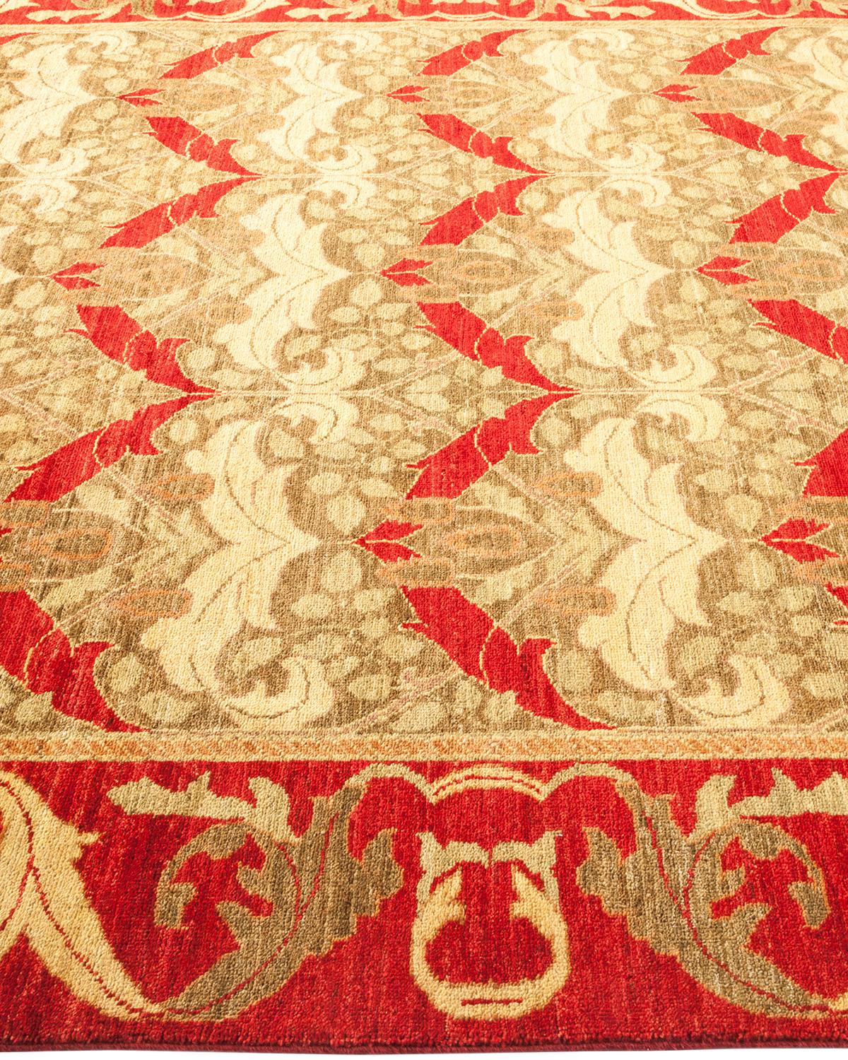 One-Of-A-Kind Hand Made Contemporary Arts & Crafts Red Area Rug In New Condition For Sale In Norwalk, CT