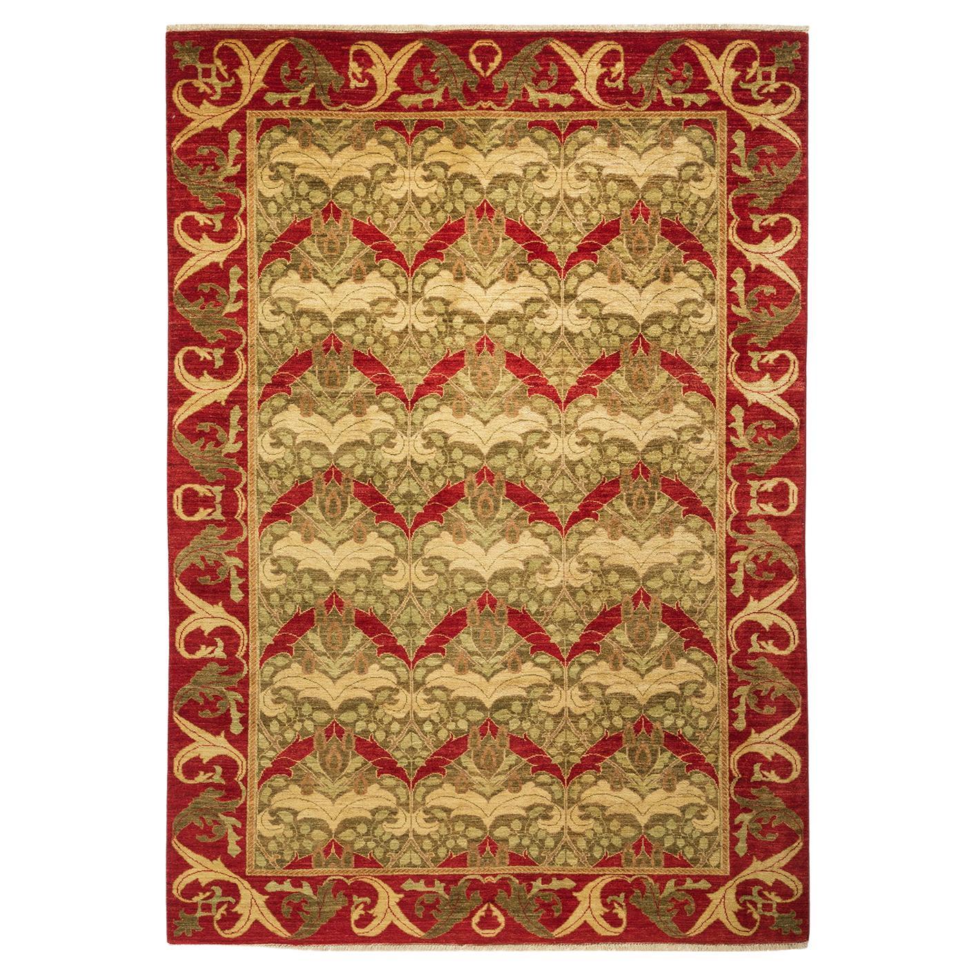 Handgefertigter roter Teppich im zeitgenössischen Arts & Crafts-Stil, Unikat
