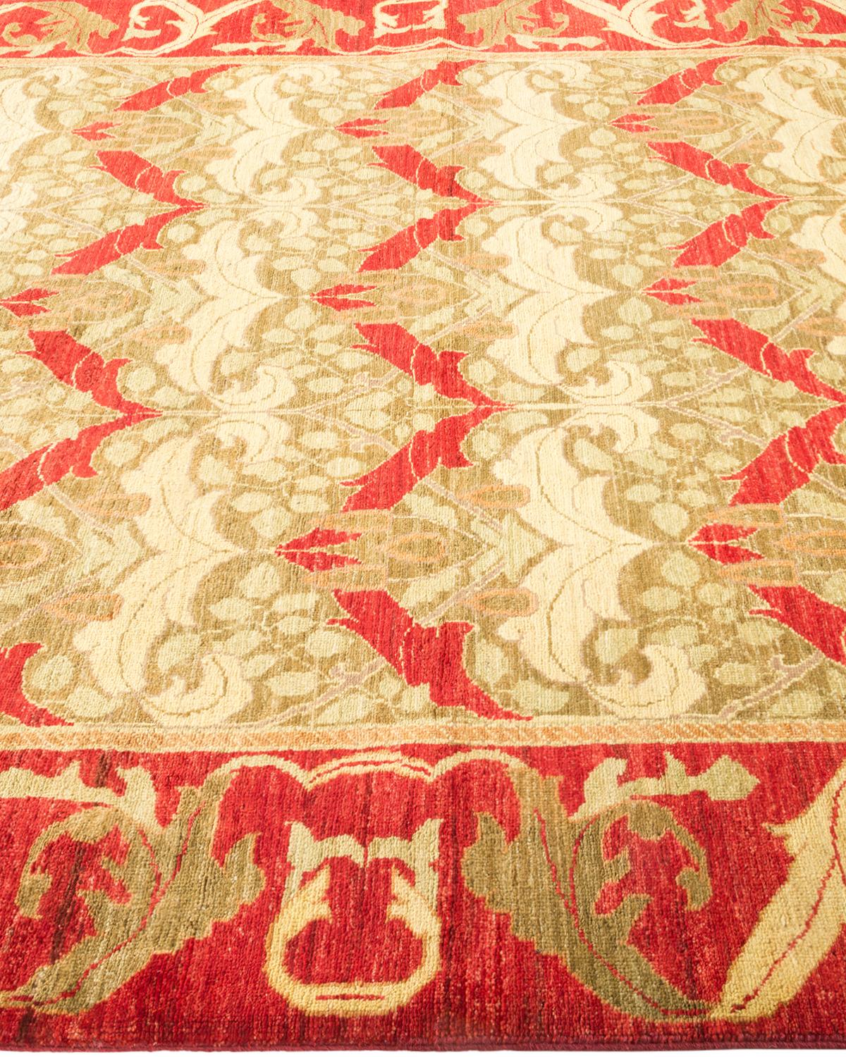 One-of-a-kind Hand Made Contemporary Arts & Crafts Red Area Rug In New Condition For Sale In Norwalk, CT