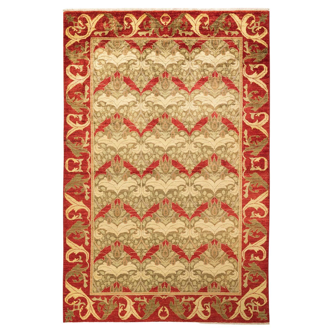 One-of-a-kind Hand Made Contemporary Arts & Crafts Red Area Rug For Sale
