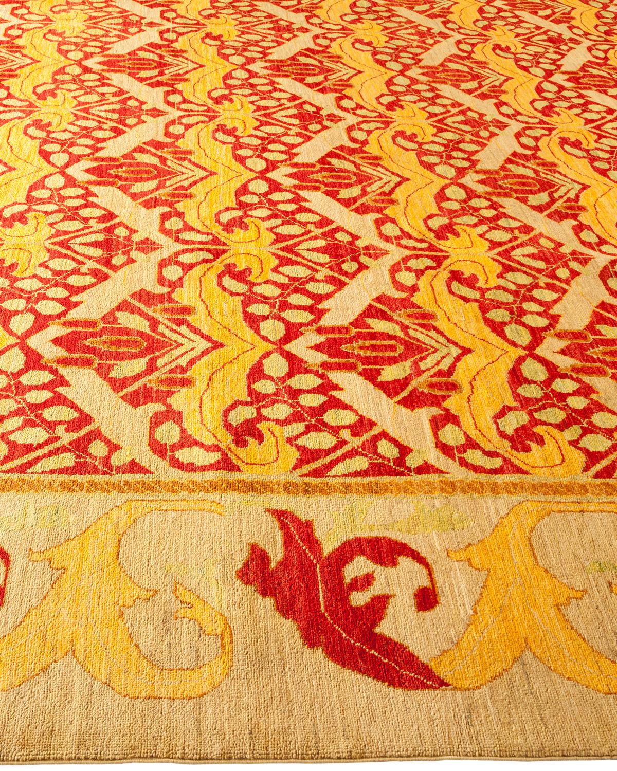 One-of-a-Kind Hand Made Contemporary Arts & Crafts Red Area Rug In New Condition For Sale In Norwalk, CT