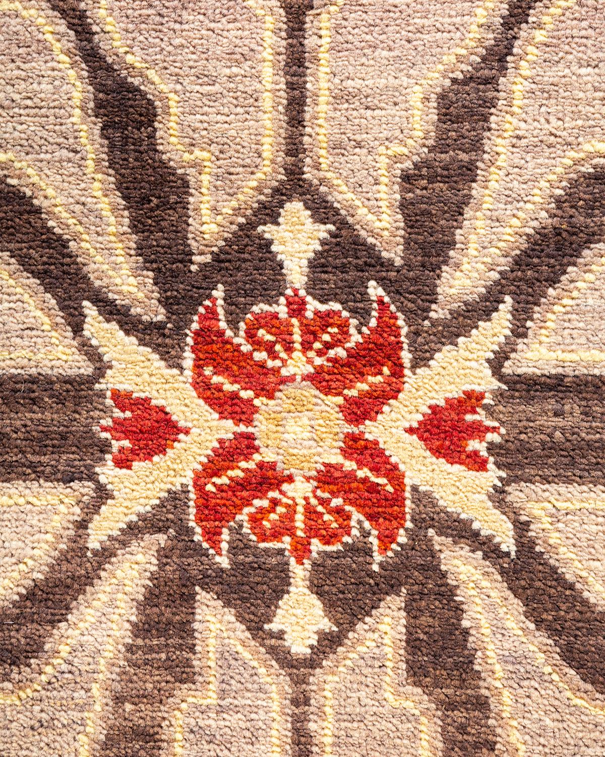 Wool One-of-a-kind Hand Made Contemporary Eclectic Beige Area Rug For Sale