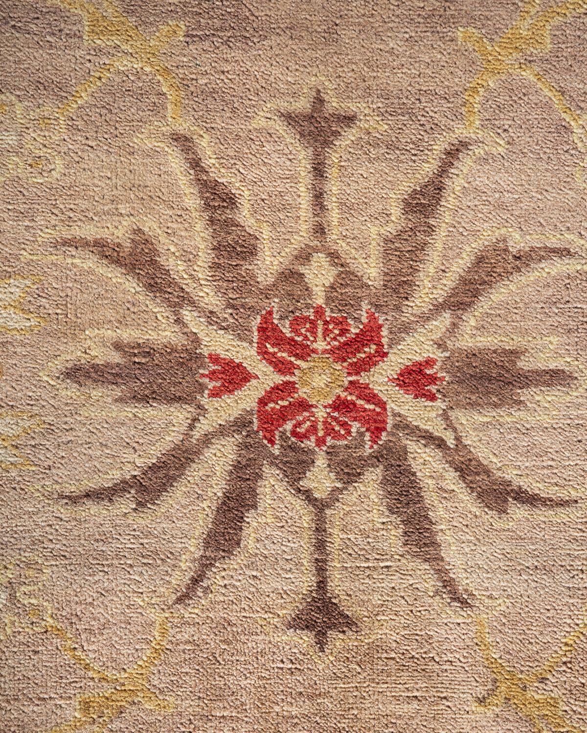 Wool One-of-a-kind Hand Made Contemporary Eclectic Beige Area Rug For Sale