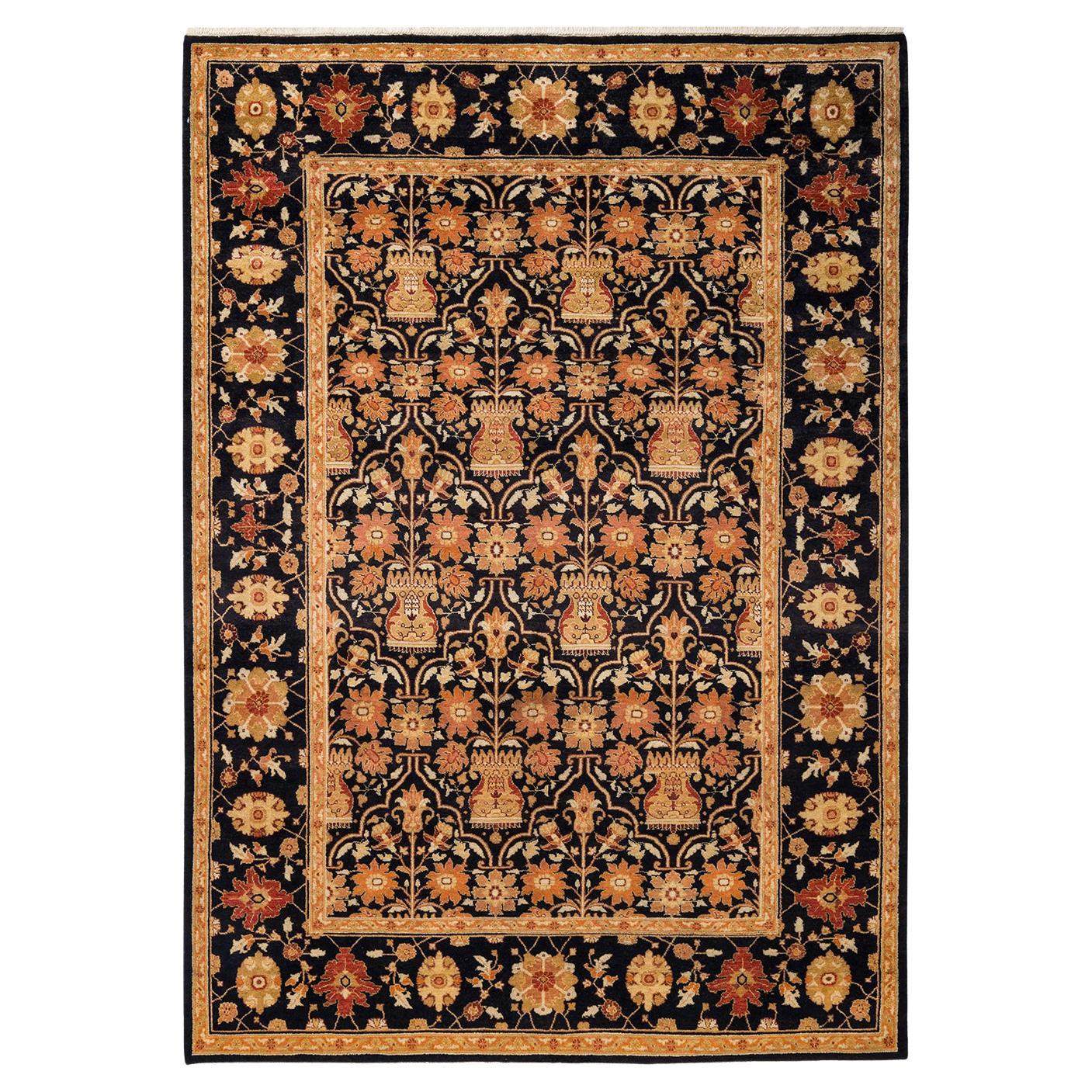 One-Of-A-Kind Hand Made Contemporary Eclectic Black Area Rug