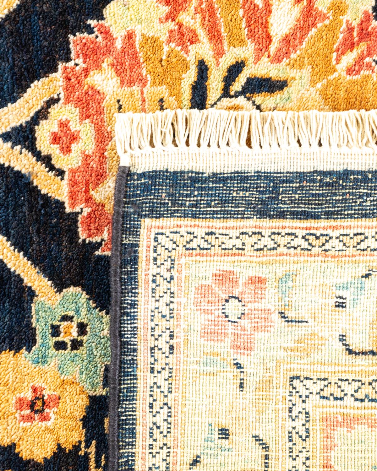 Hand-Knotted One-of-a-kind Hand Made Contemporary Eclectic Black Area Rug For Sale