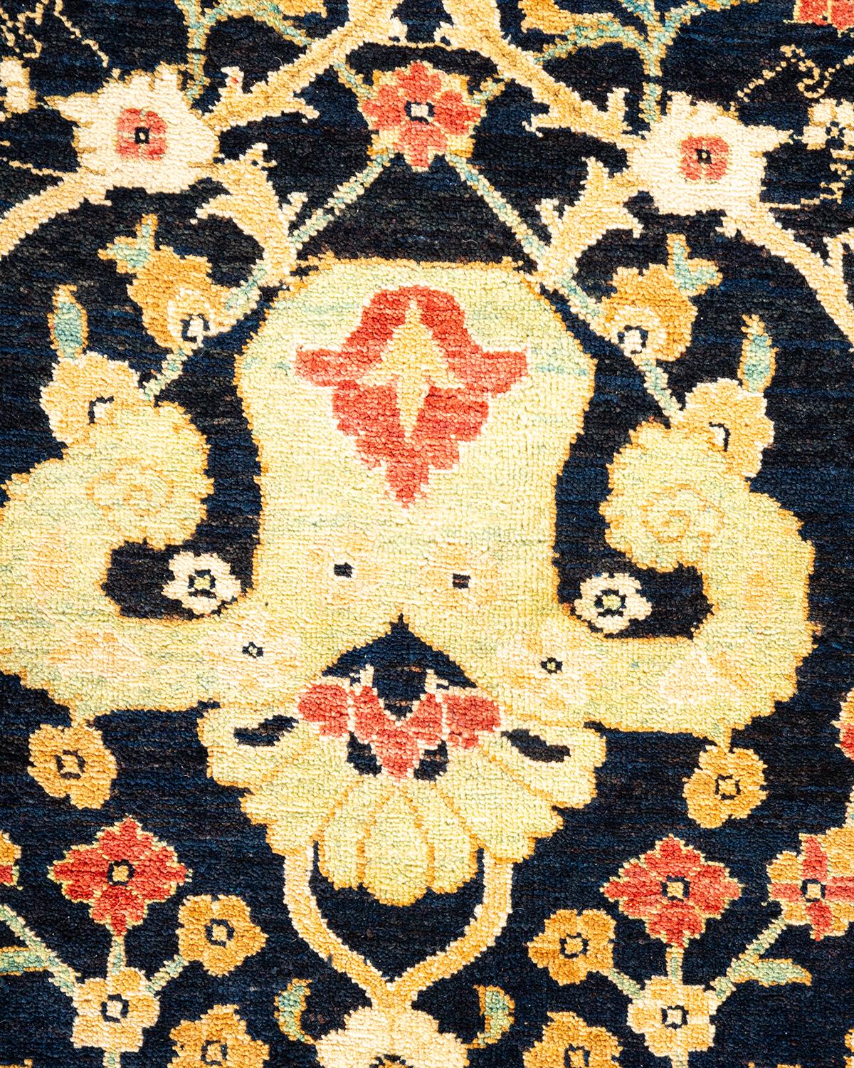 Wool One-of-a-kind Hand Made Contemporary Eclectic Black Area Rug For Sale