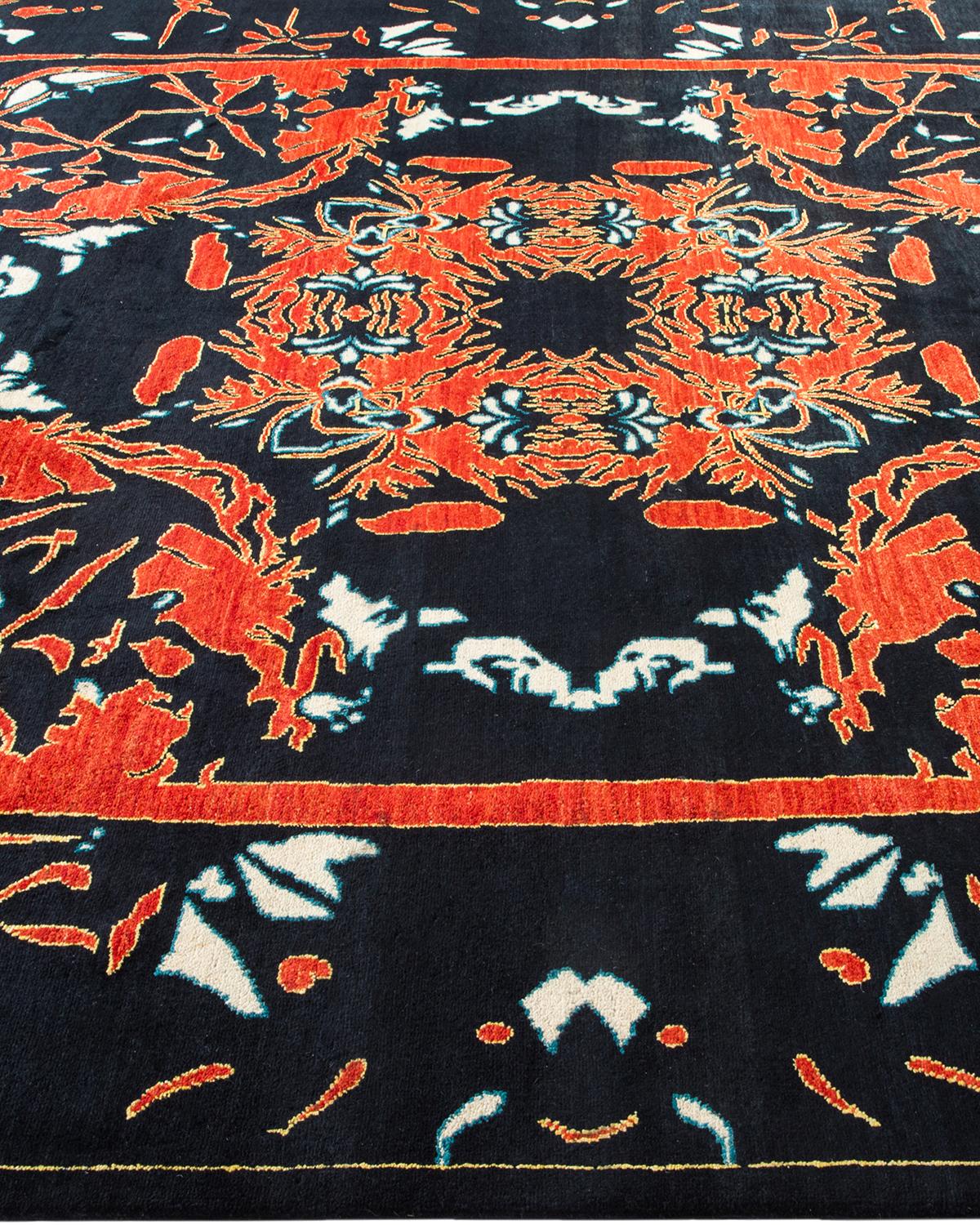 Tapis noir contemporain éclectique fait à la main unique en son genre Neuf - En vente à Norwalk, CT