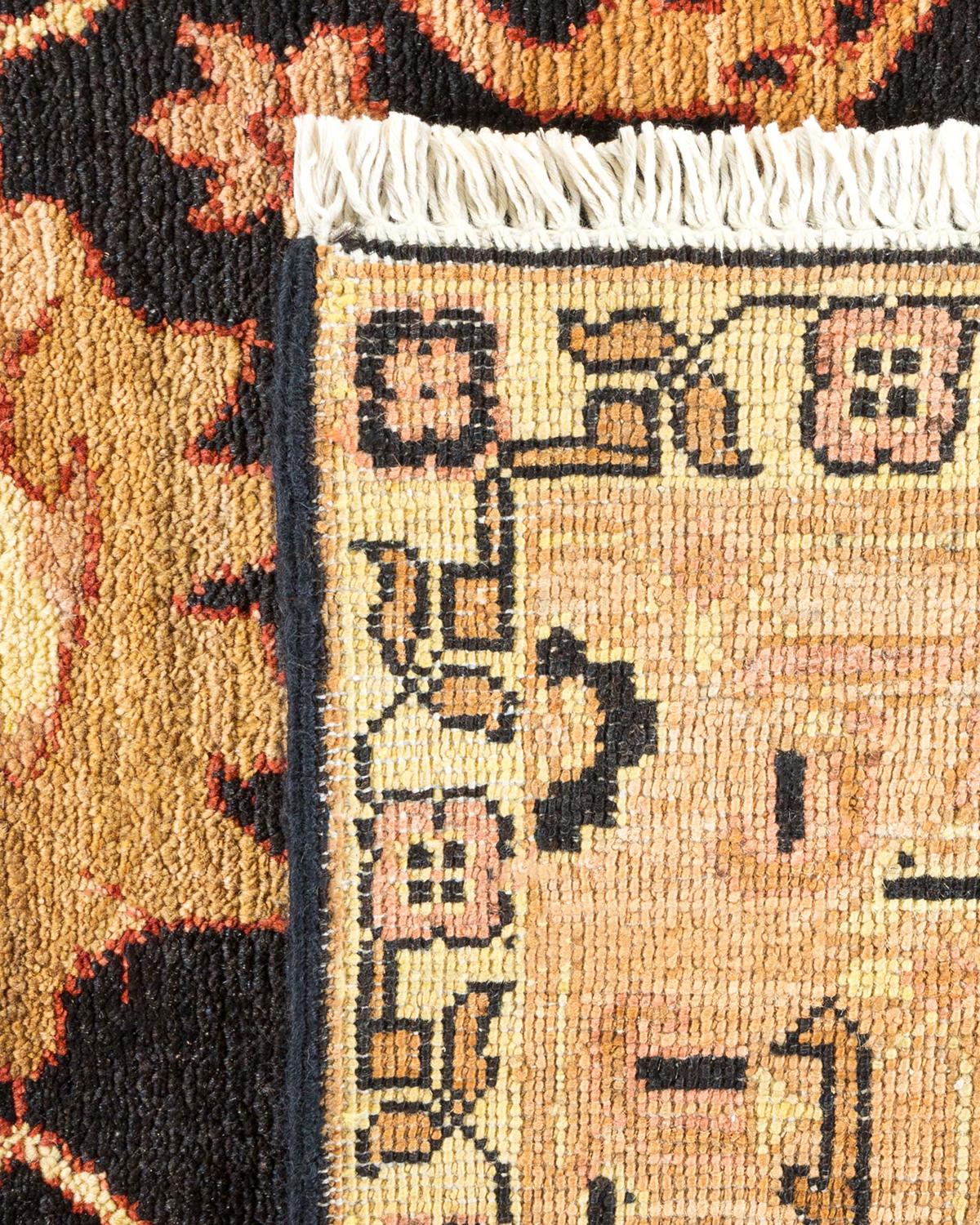 Annodato a mano Tappeto contemporaneo eclettico nero unico nel suo genere, Hand Made in vendita